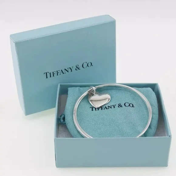 TIFFANY&Co. Double heart Bangle 3 stations Silver925 23.6g Women